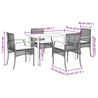 vidaXL 5-tlg. Garten-Essgruppe mit Kissen Schwarz Poly Rattan