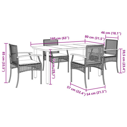 vidaXL 5-tlg. Garten-Essgruppe mit Kissen Schwarz Poly Rattan