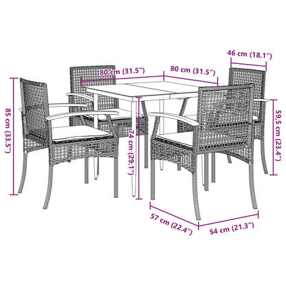 vidaXL 5-tlg. Garten-Essgruppe mit Kissen Grau Poly Rattan