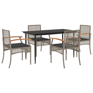 vidaXL 5-tlg. Garten-Essgruppe mit Kissen Grau Poly Rattan
