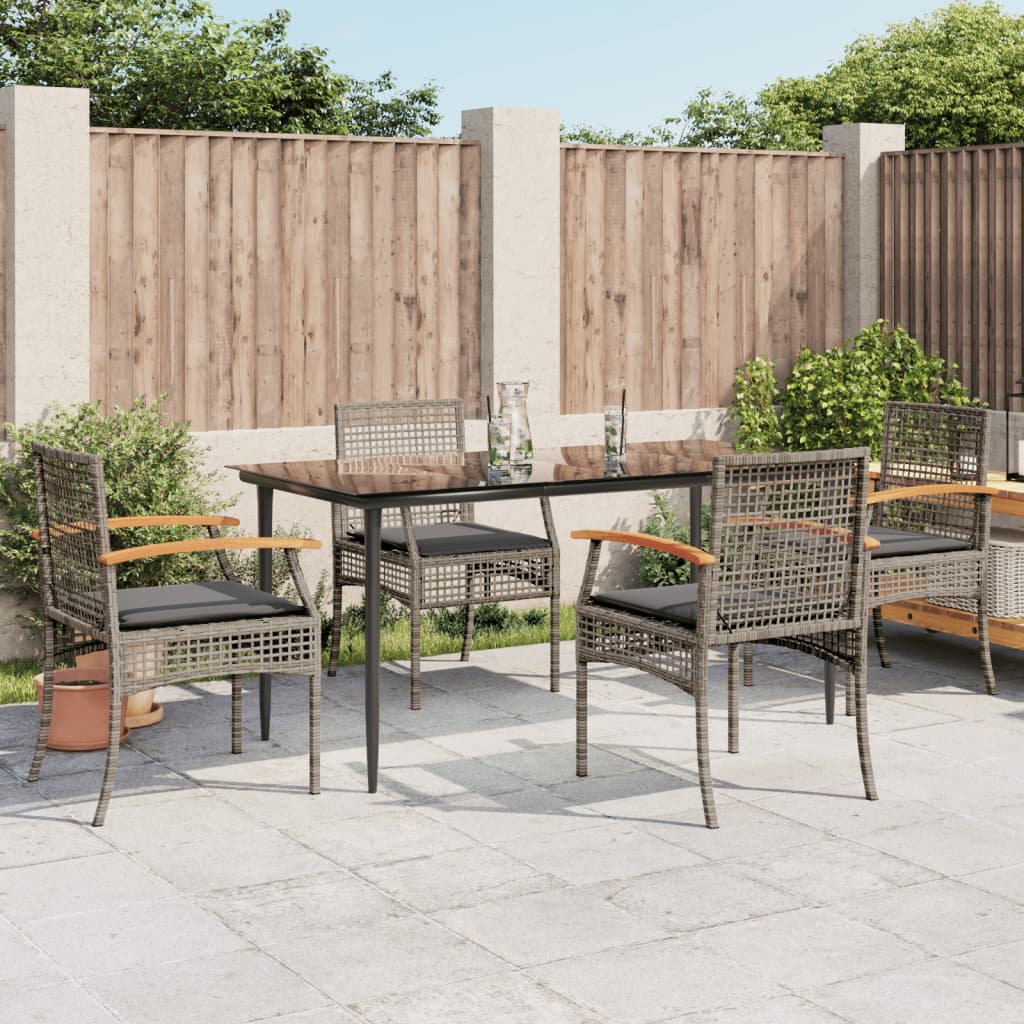 vidaXL 5-tlg. Garten-Essgruppe mit Kissen Grau Poly Rattan
