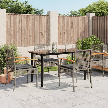 vidaXL 5-tlg. Garten-Essgruppe mit Kissen Grau Poly Rattan