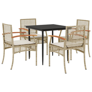 vidaXL 5-tlg. Garten-Essgruppe mit Kissen Beige Poly Rattan