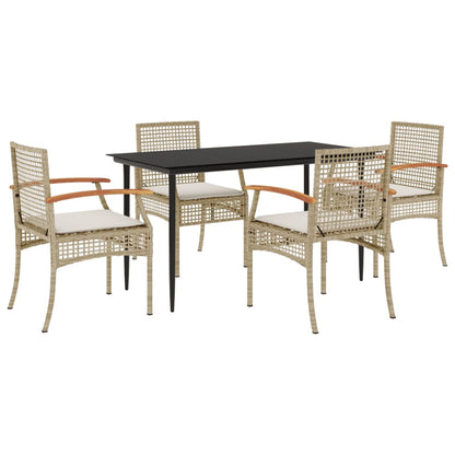 vidaXL 5-tlg. Garten-Essgruppe mit Kissen Beige Poly Rattan