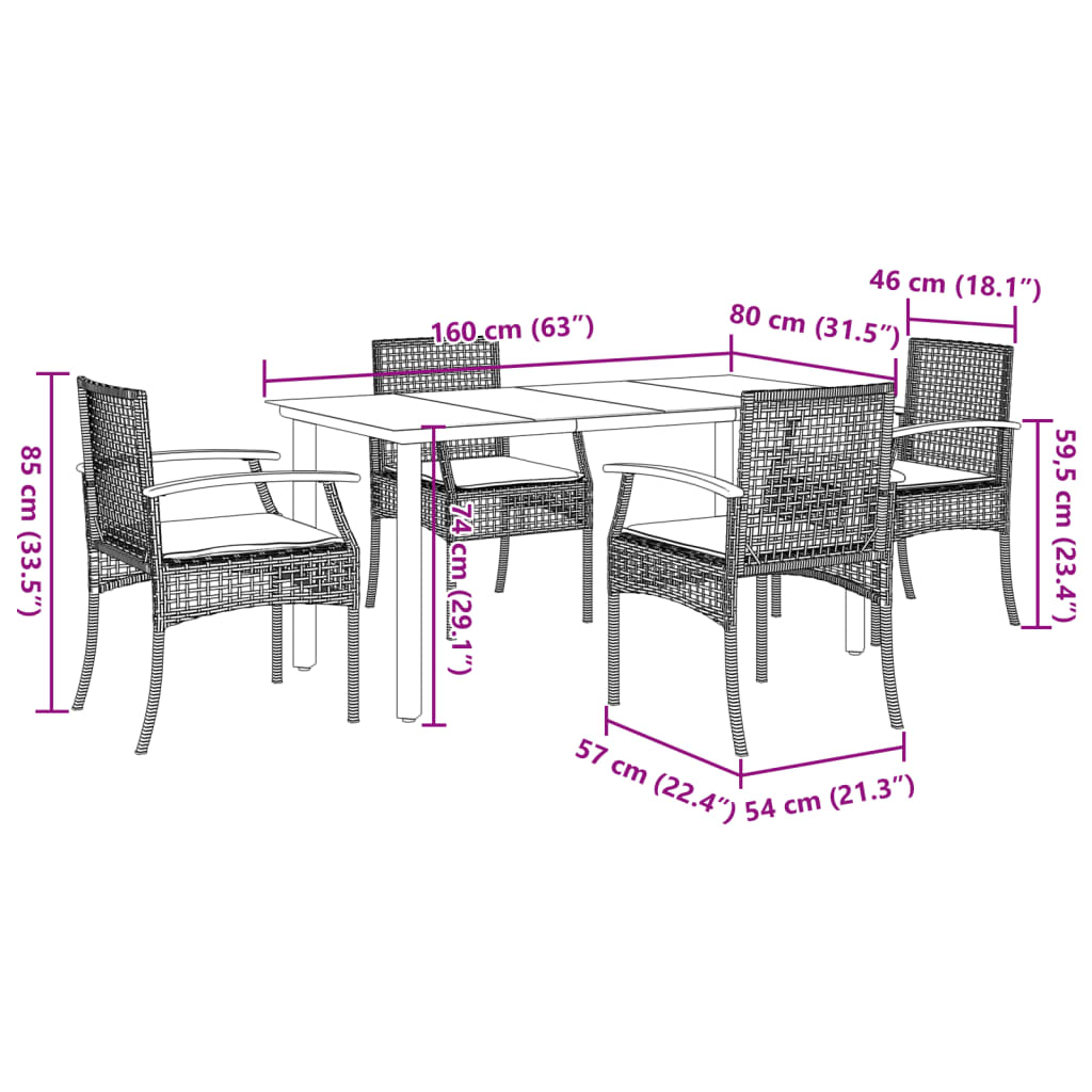 vidaXL 5-tlg. Garten-Essgruppe mit Kissen Beige Poly Rattan