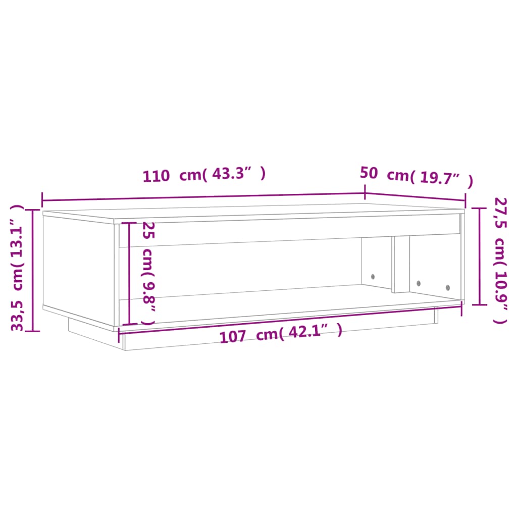 vidaXL Table basse marron ciré 110x50x33,5 cm en pin massif
