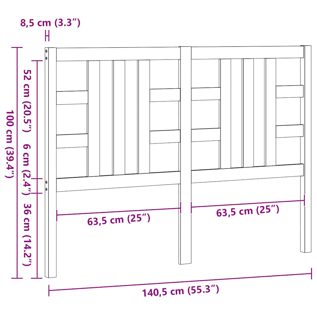 vidaXL Kopfteil Wachsbraun 135 cm Massivholz Kiefer