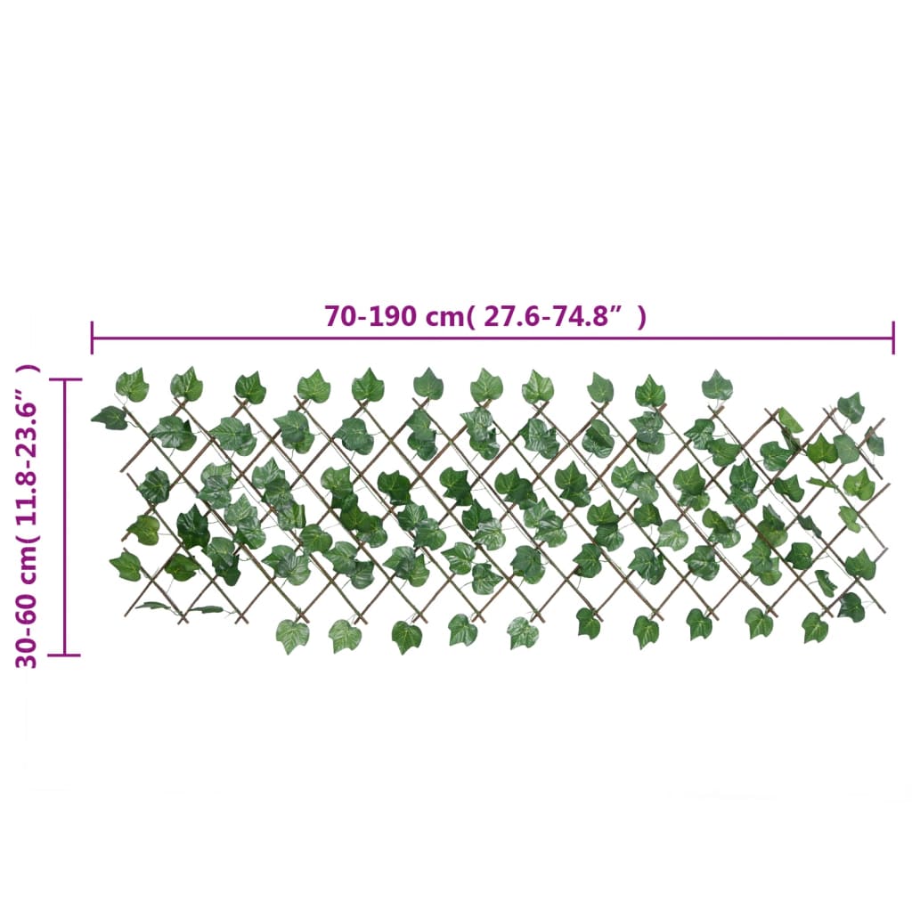 vidaXL Treillis extensible vert avec feuilles de vigne artificielles 190x60 cm