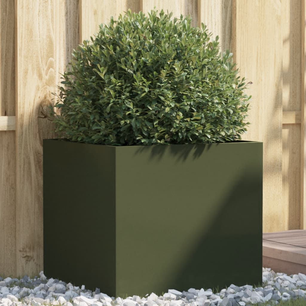 vidaXL Pflanzkübel Olivgrün 49x47x46 cm Stahl