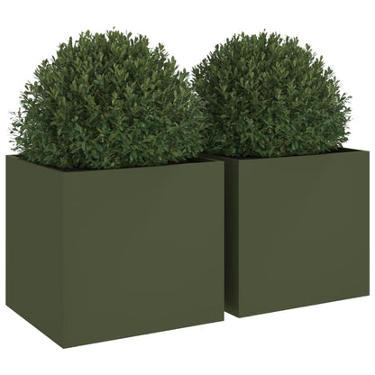 vidaXL Pflanzkübel 2 Stk. Olivgrün 49x47x46 cm Stahl