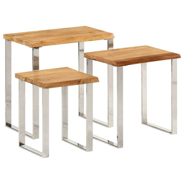 vidaXL Tables gigognes avec bord d'arbre 3 pcs Bois d'acacia massif