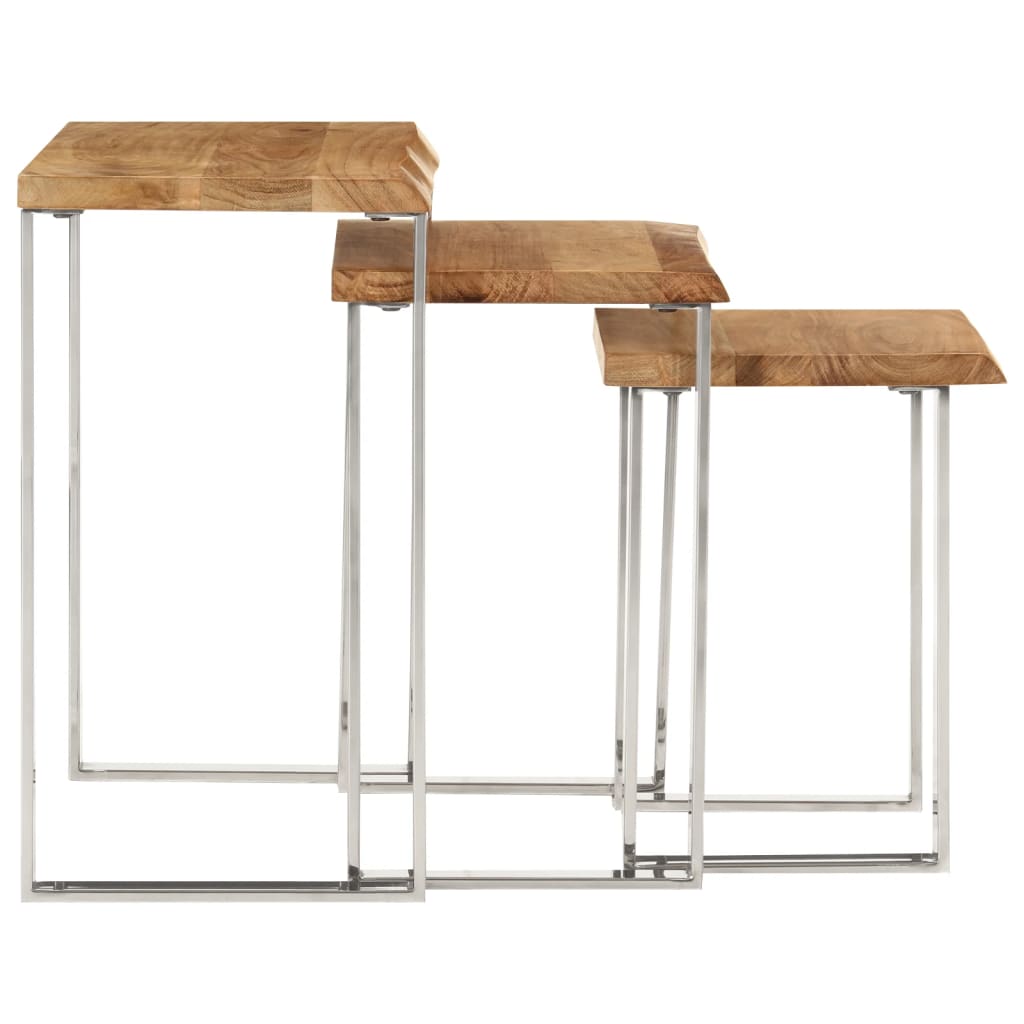 vidaXL Tables gigognes avec bord d'arbre 3 pcs Bois d'acacia massif