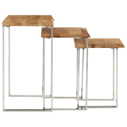vidaXL Tables gigognes avec bord d'arbre 3 pcs Bois d'acacia massif