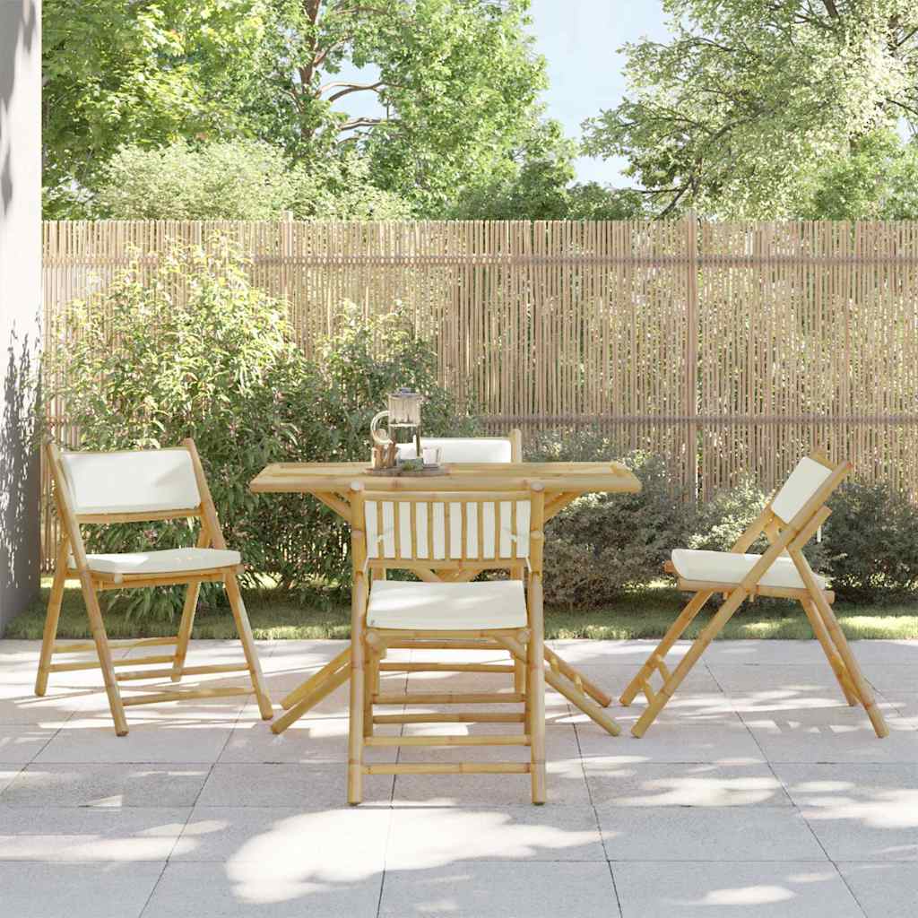 vidaXL Chaises de bistrot 4 pcs Pliantes avec Coussins Crème Bambou