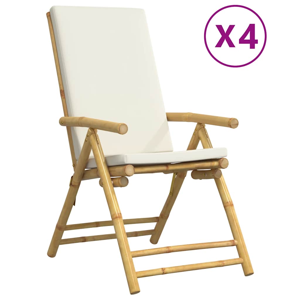vidaXL Gartenstühle 4 Stk. Verstellbar Klappbar mit Kissen Bambus