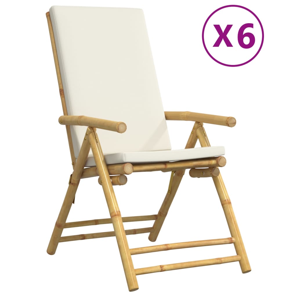 vidaXL Chaises de jardin 6 pcs. Réglables Pliantes avec coussins Bambou