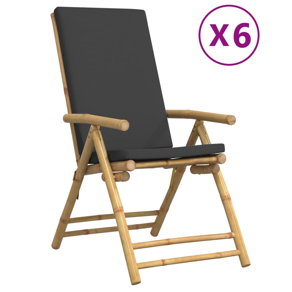 vidaXL Gartenstühle 6 Stk. Verstellbar Klappbar mit Kissen Bambus