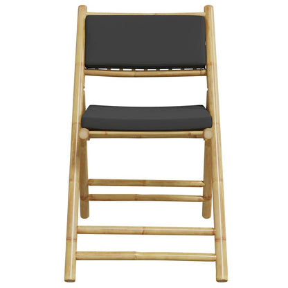 3-tlg. Bistro-Set Klappbar mit Dunkelgrauen Kissen Bambus
