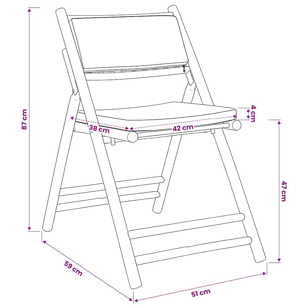 vidaXL 5-tlg. Bistro-Set Klappbar mit Cremeweißen Kissen Bambus