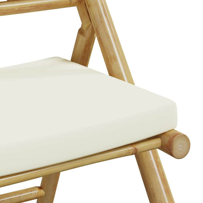 vidaXL 5-tlg. Bistro-Set Klappbar mit Cremeweißen Kissen Bambus
