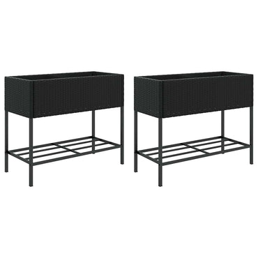 vidaXL Jardinières surélevées avec étagère 2 pcs Noir 90x40x75 cm Résine tressée