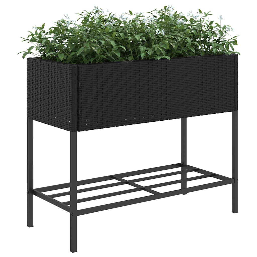 vidaXL Jardinières surélevées avec étagère 2 pcs Noir 90x40x75 cm Résine tressée