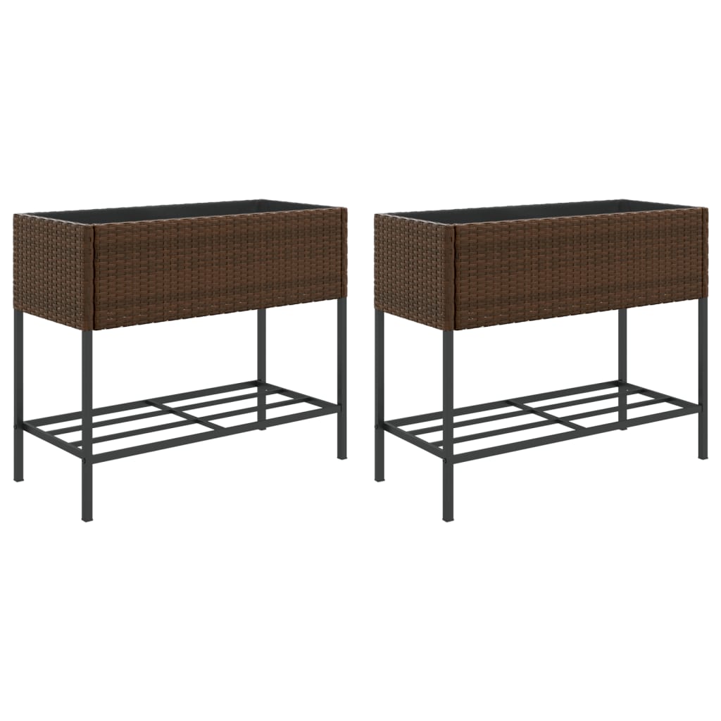 vidaXL Hochbeete mit Ablage 2 Stk. Braun 90x40x75 cm Poly Rattan