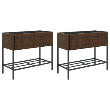 vidaXL Hochbeete mit Ablage 2 Stk. Braun 90x40x75 cm Poly Rattan