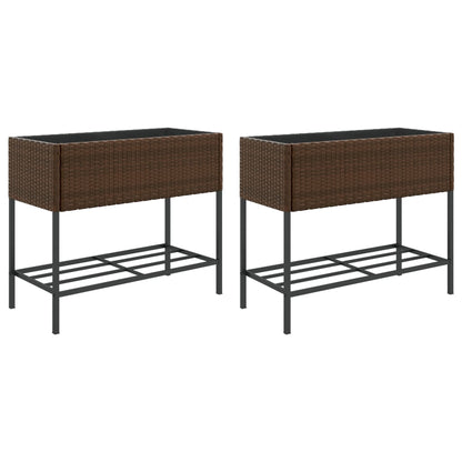 vidaXL Hochbeete mit Ablage 2 Stk. Braun 90x40x75 cm Poly Rattan