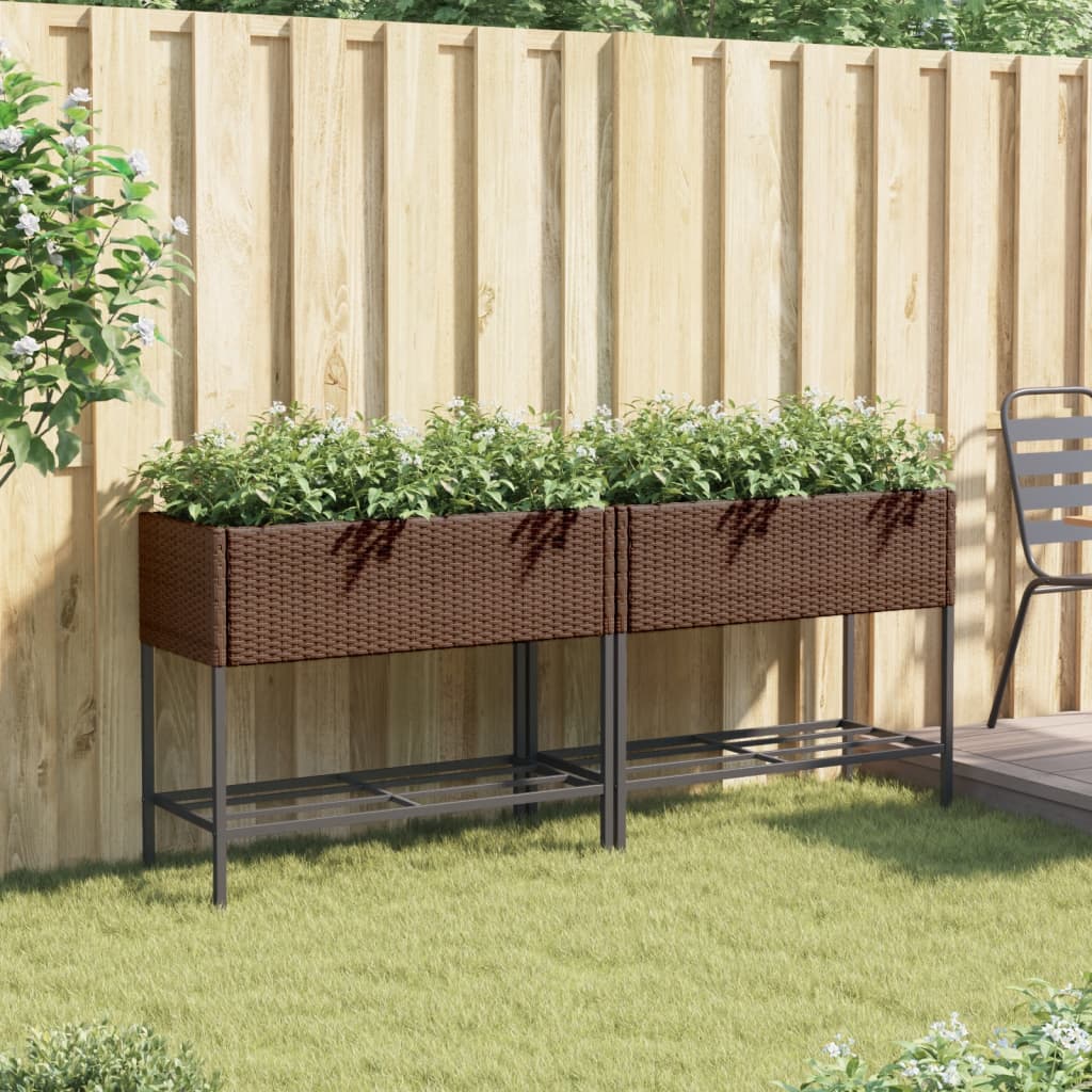 vidaXL Hochbeete mit Ablage 2 Stk. Braun 90x40x75 cm Poly Rattan