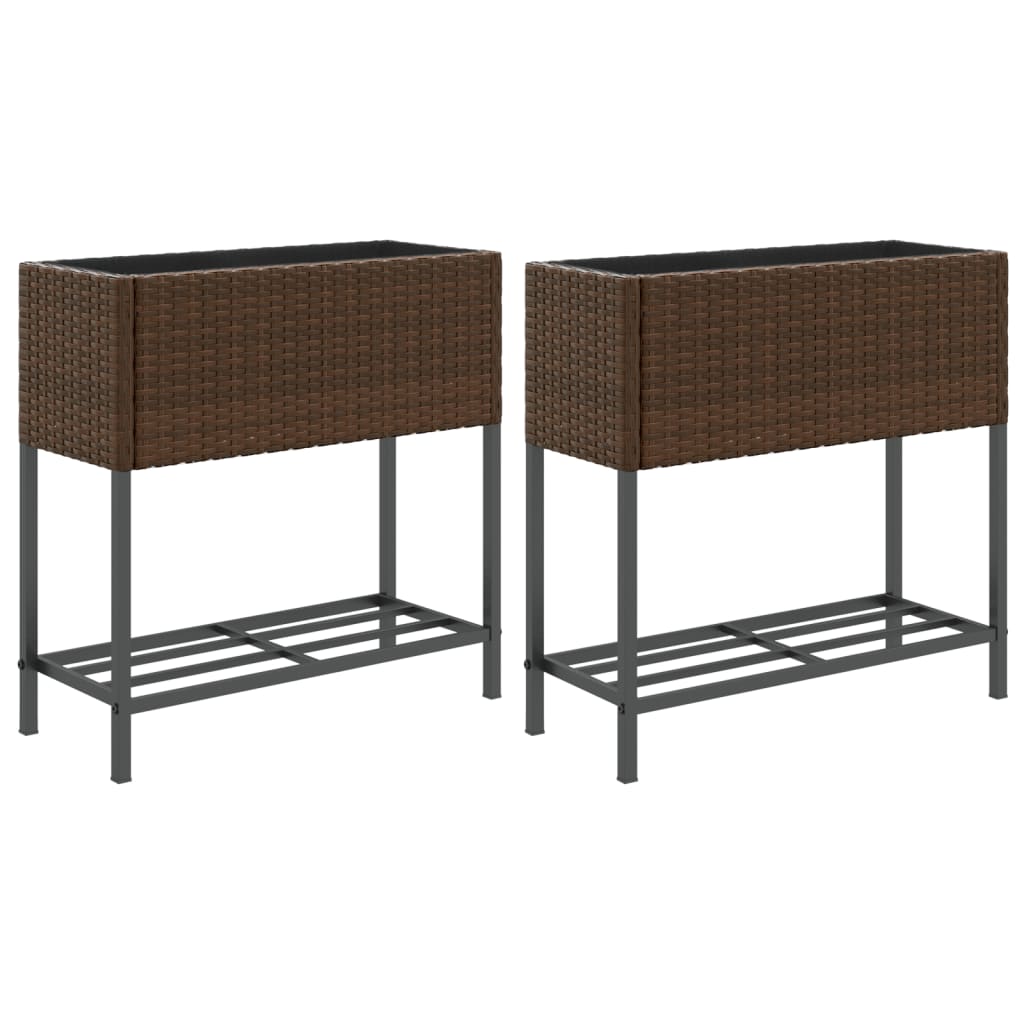 vidaXL Jardinières surélevées avec étagère 2 pcs Marron 70x28x70 cm Résine tressée