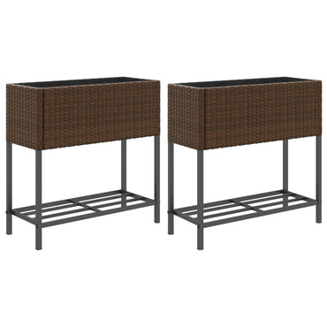 vidaXL Jardinières surélevées avec étagère 2 pcs Marron 70x28x70 cm Résine tressée