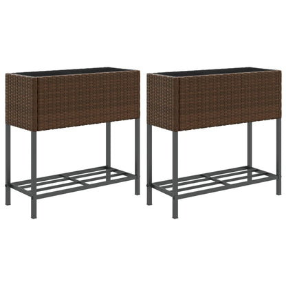vidaXL Jardinières surélevées avec étagère 2 pcs Marron 70x28x70 cm Résine tressée