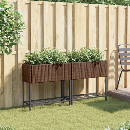 vidaXL Jardinières surélevées avec étagère 2 pcs Marron 70x28x70 cm Résine tressée