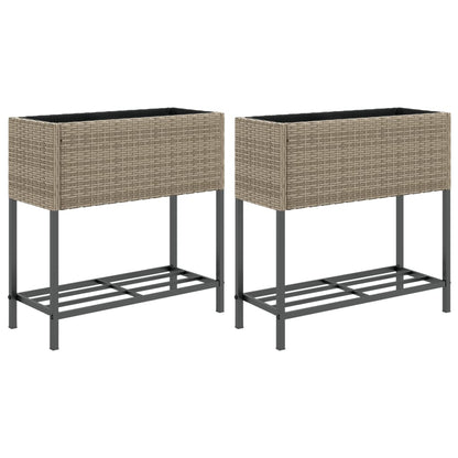 vidaXL Hochbeete mit Ablage 2 Stk. Grau 70x28x70 cm Poly Rattan