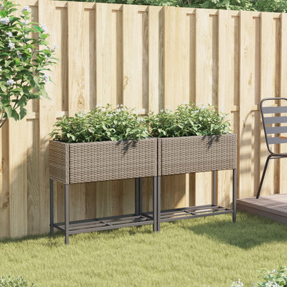 vidaXL Hochbeete mit Ablage 2 Stk. Grau 70x28x70 cm Poly Rattan