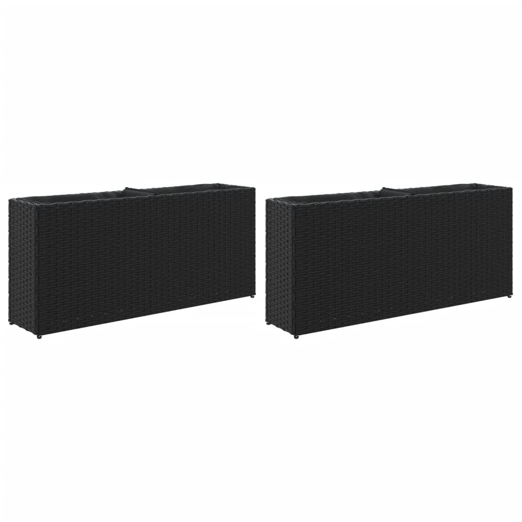 vidaXL Jardinière avec 2 pots 2 pcs Noir 90x20x40 cm Résine tressée