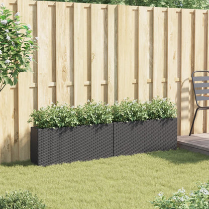 vidaXL Jardinière avec 2 pots 2 pcs Noir 90x20x40 cm Résine tressée