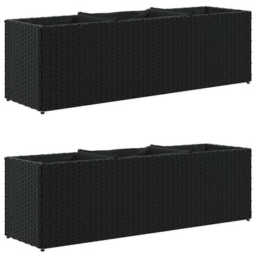 vidaXL Jardinière avec 3 pots 2 pcs Noir 105x30x32 cm Résine tressée