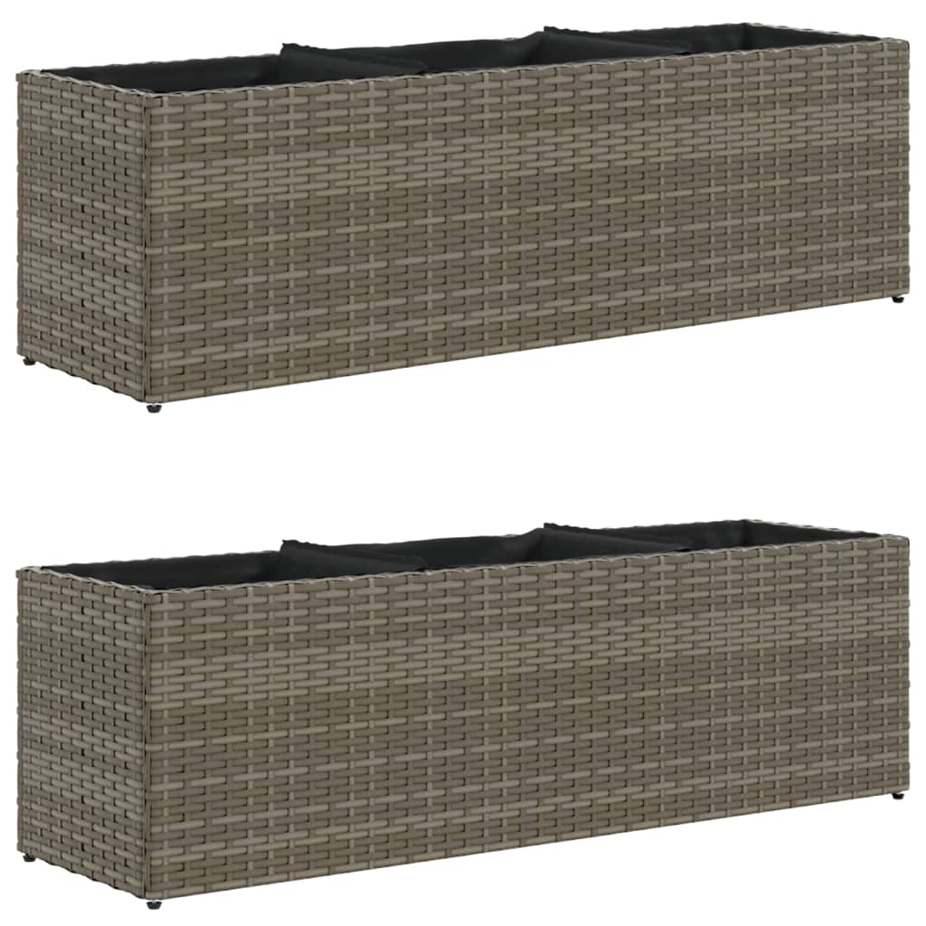 vidaXL Jardinières avec 3 pots 2 pcs Gris 105x30x32 cm Résine tressée