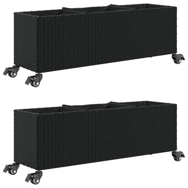 vidaXL Pflanzkübel mit Rollen 2 Stk. Schwarz 107x32x38 cm Poly Rattan