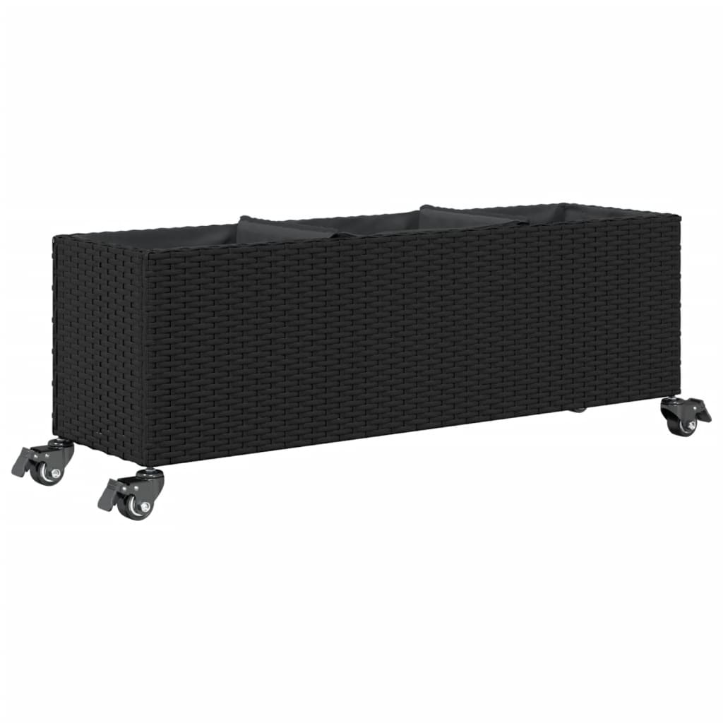 vidaXL Pflanzkübel mit Rollen 2 Stk. Schwarz 107x32x38 cm Poly Rattan