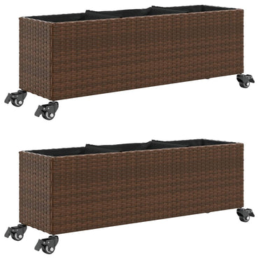 vidaXL Jardinières à roulettes 2 pcs Marron 107x32x38 cm Résine tressée