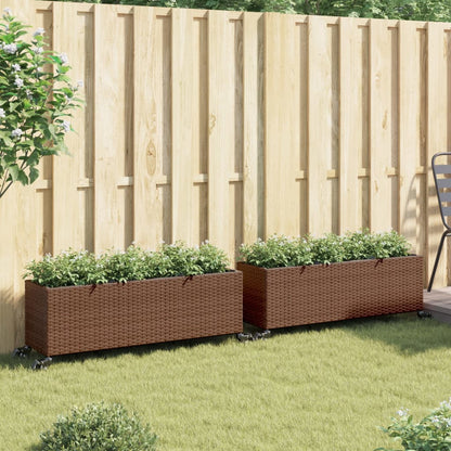 vidaXL Jardinières à roulettes 2 pcs Marron 107x32x38 cm Résine tressée
