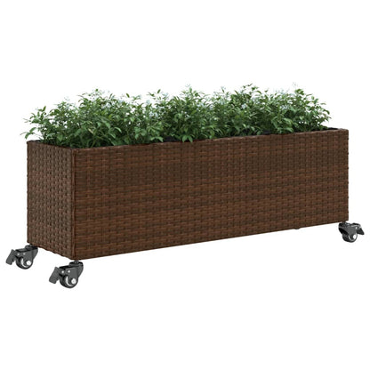 vidaXL Jardinières à roulettes 2 pcs Marron 107x32x38 cm Résine tressée