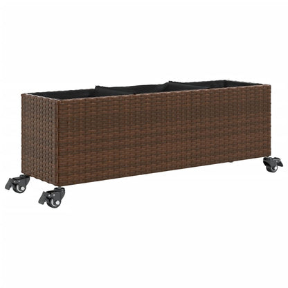 vidaXL Jardinières à roulettes 2 pcs Marron 107x32x38 cm Résine tressée