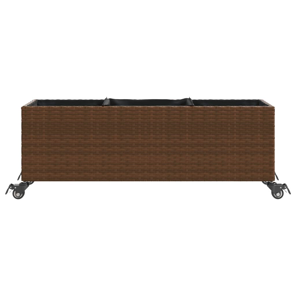 vidaXL Jardinières à roulettes 2 pcs Marron 107x32x38 cm Résine tressée