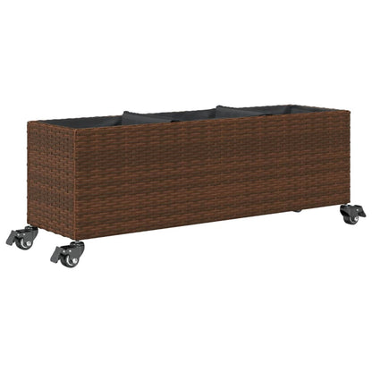 vidaXL Jardinières à roulettes 2 pcs Marron 107x32x38 cm Résine tressée