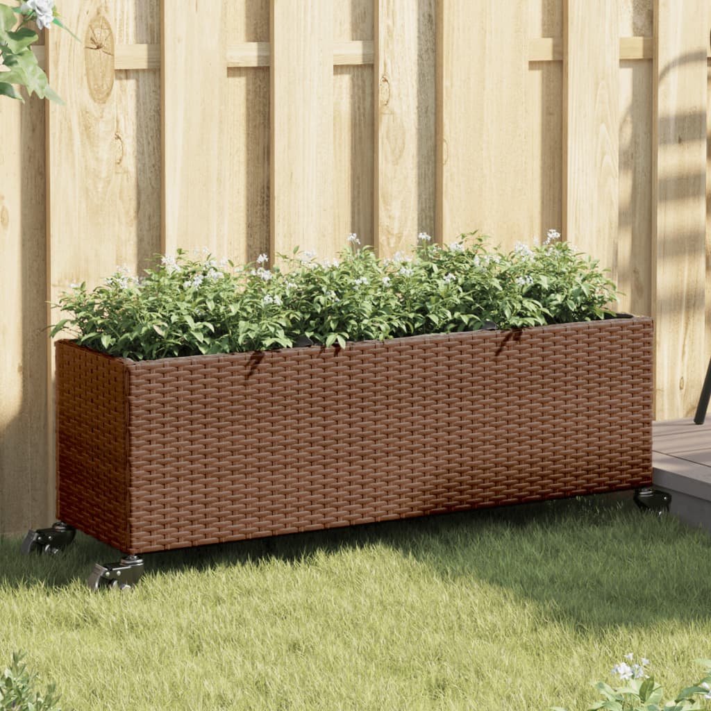 vidaXL Jardinières à roulettes 2 pcs Marron 107x32x38 cm Résine tressée