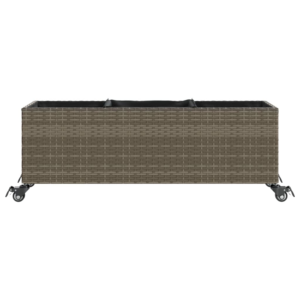 vidaXL Pflanzkübel mit Rollen 2 Stk. Grau 107x32x38 cm Poly Rattan